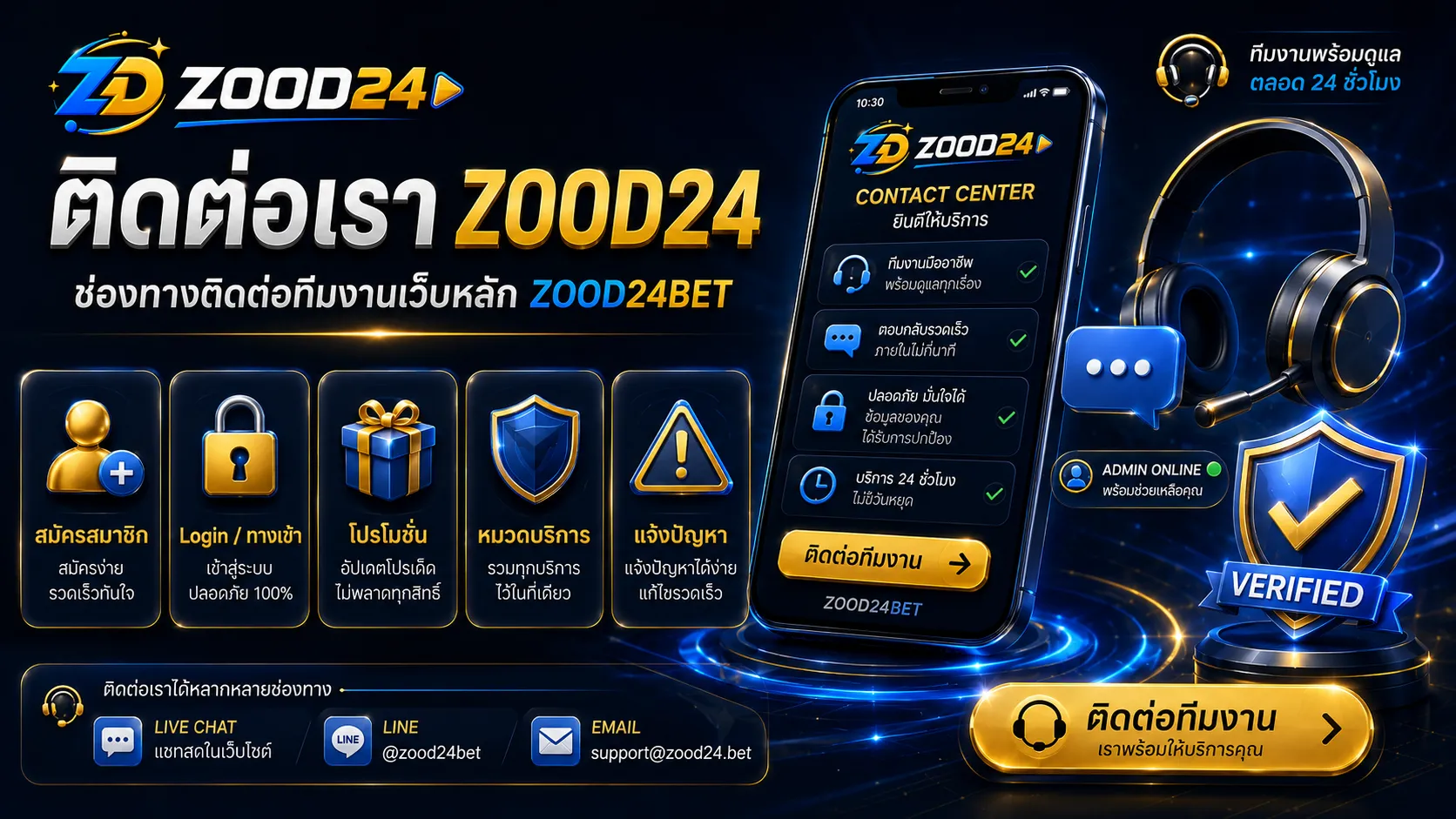 ติดต่อ ZOOD24BET ศูนย์ช่วยเหลือเรื่องสมัคร Login บัญชี และหน้าใช้งานผิดปกติ